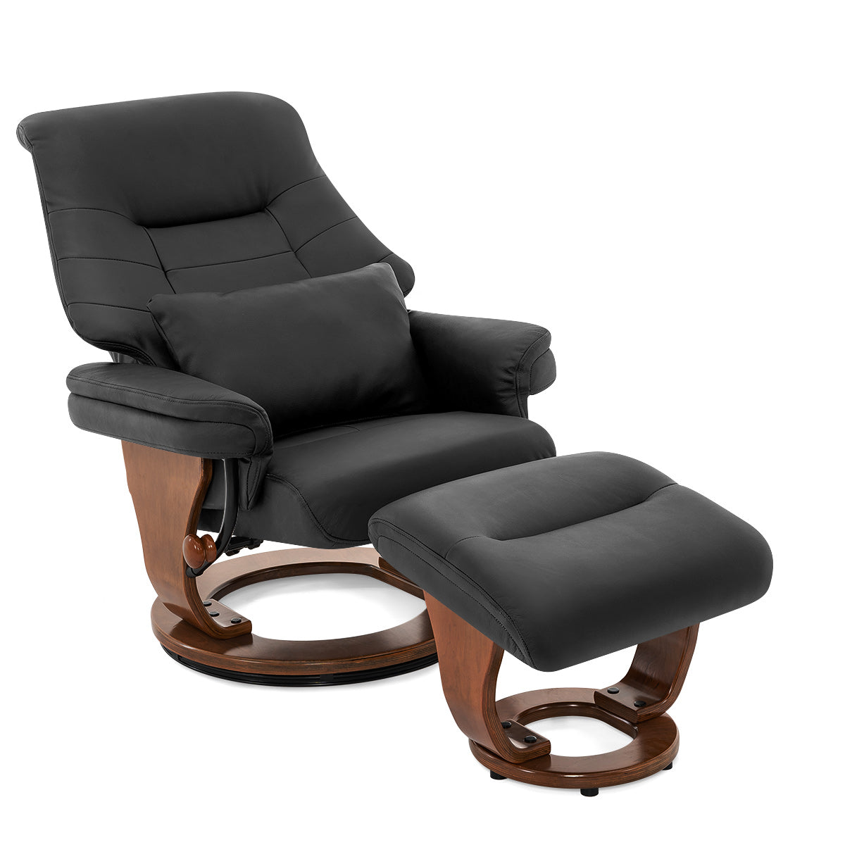 Tuscany Relaxer Chair & Stool Walnut Black Leather