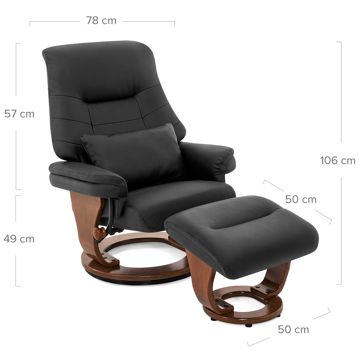 Tuscany Relaxer Chair & Stool Walnut Black Leather