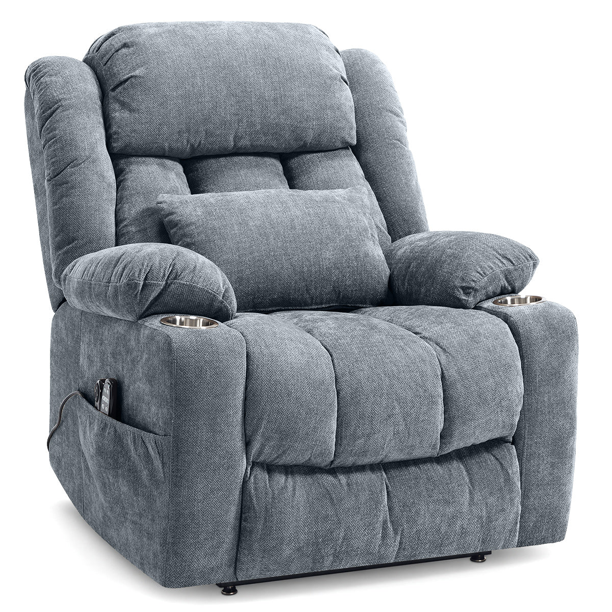 Kendall Charcoal Fabric Dual Motor Riser Recliner Chair with Heat & Massage