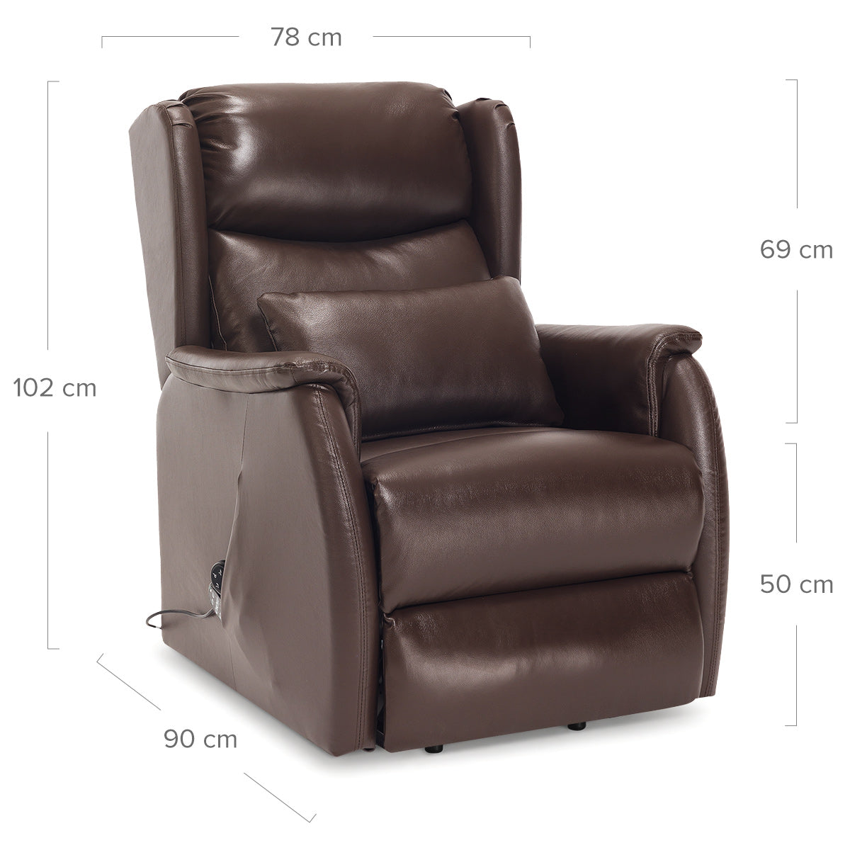 Fenton Brown Real Leather Faced Pocket Sprung Riser Recliner Chair with Heat & Massage