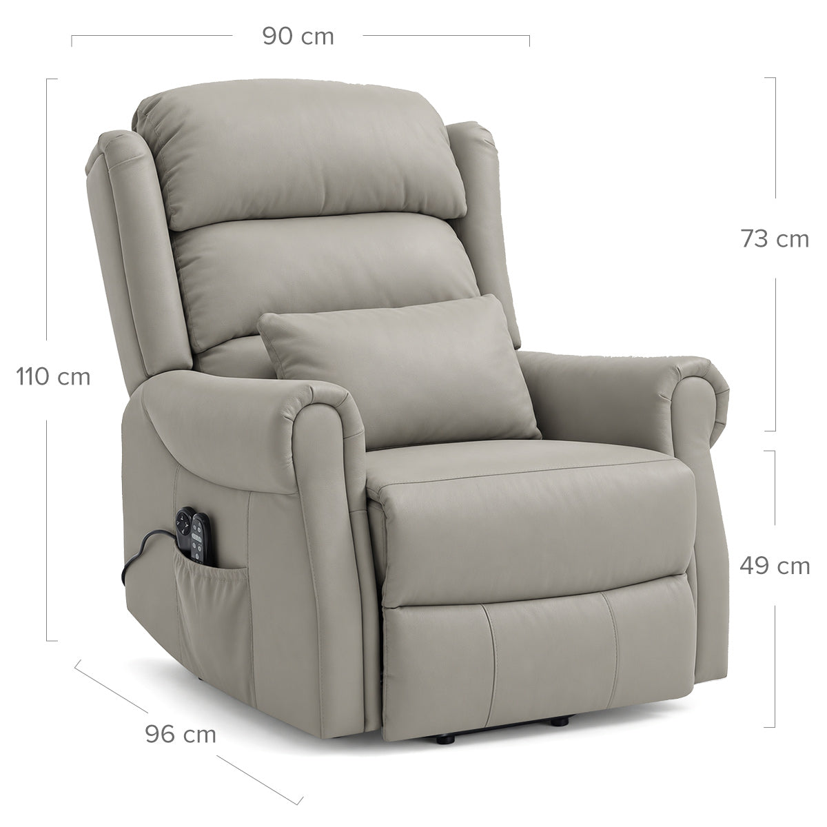 Marlow Grey Real Leather Faced Pocket Sprung Riser Recliner Chair with Heat & Massage