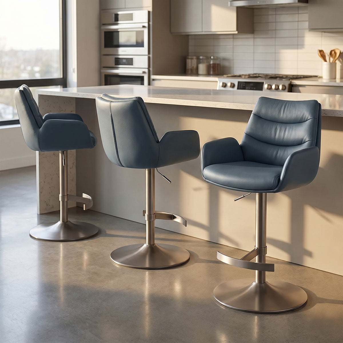Seville Real Leather Graphite Stool Blue