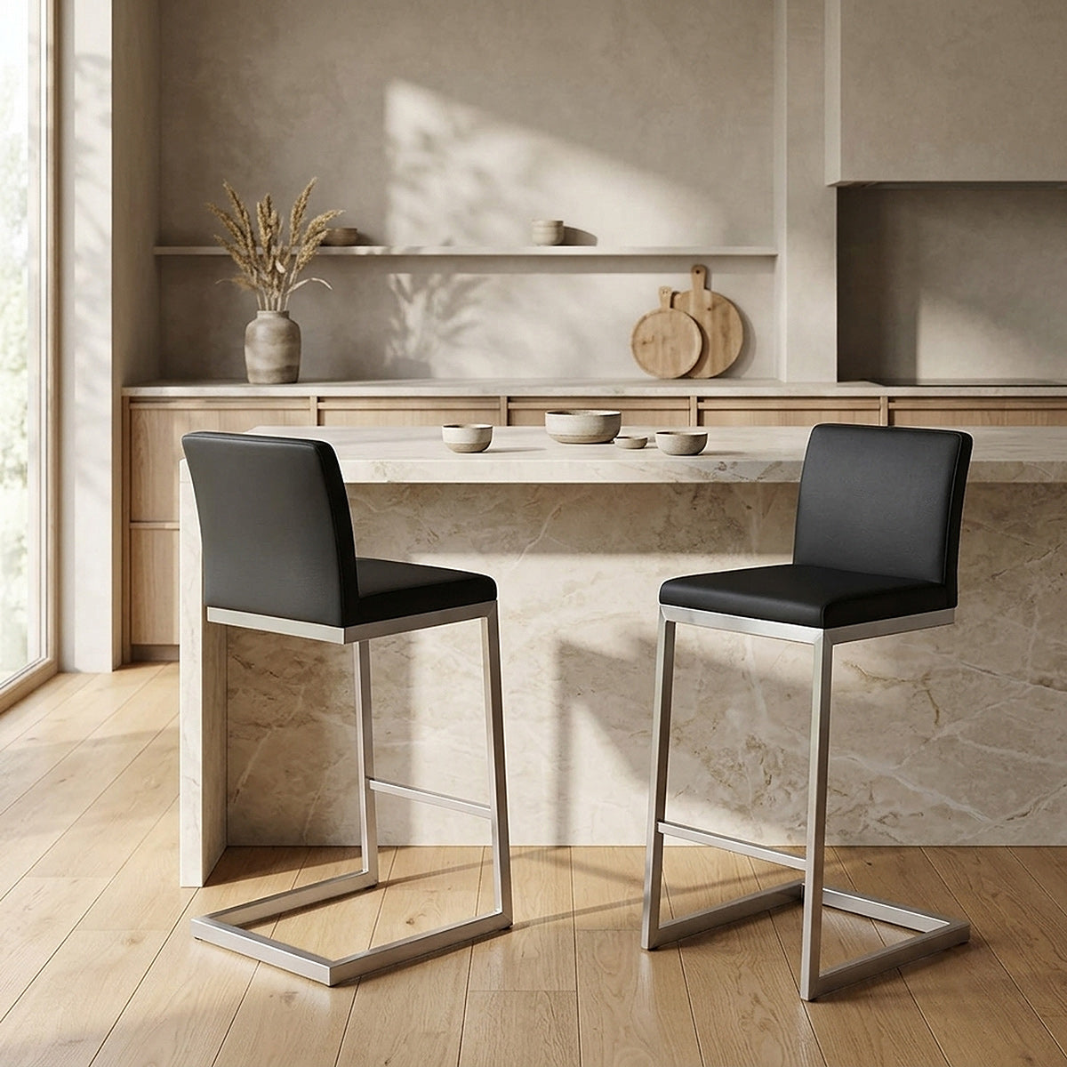 Ace Brushed Steel Stool Black