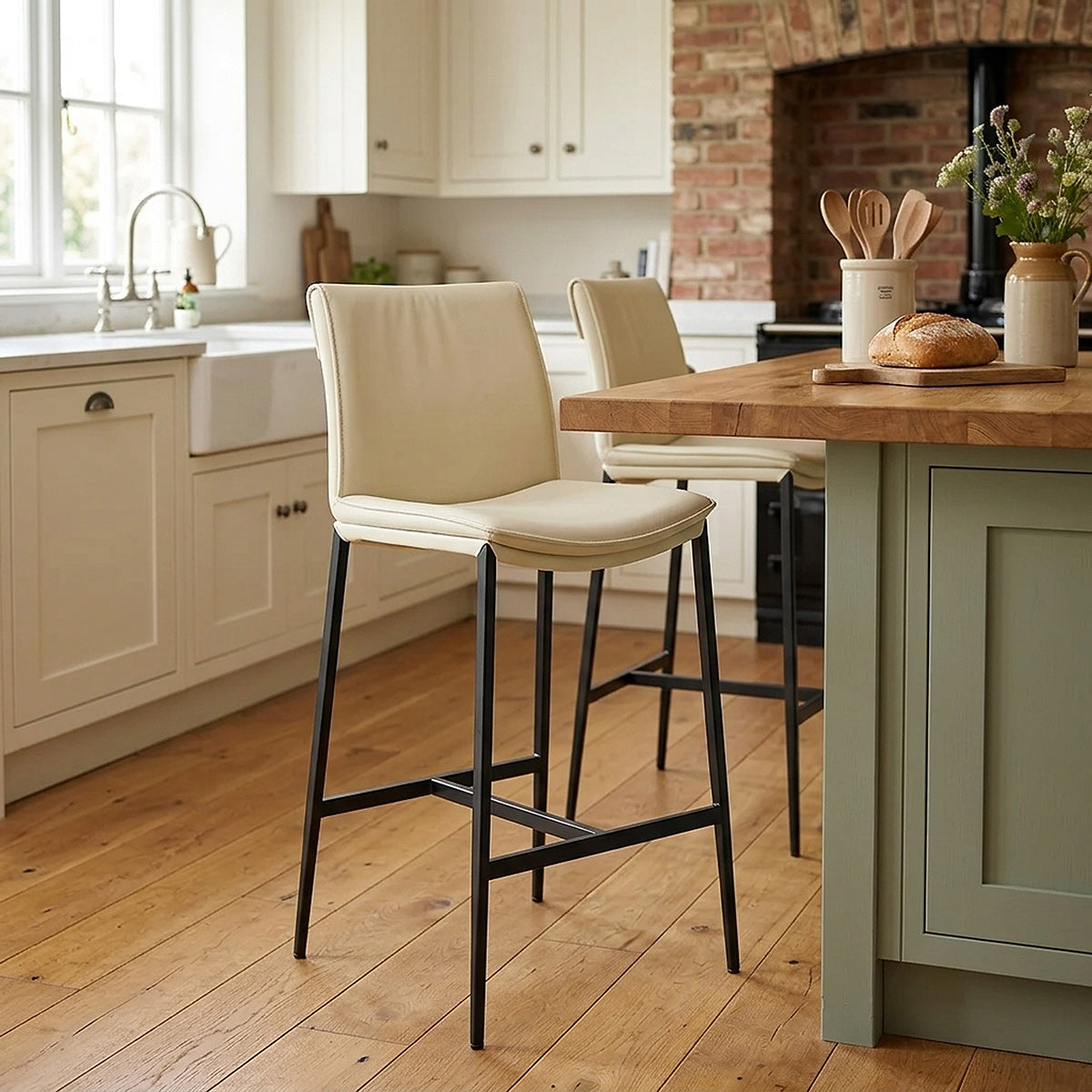 Addison Real Leather Stool Cream