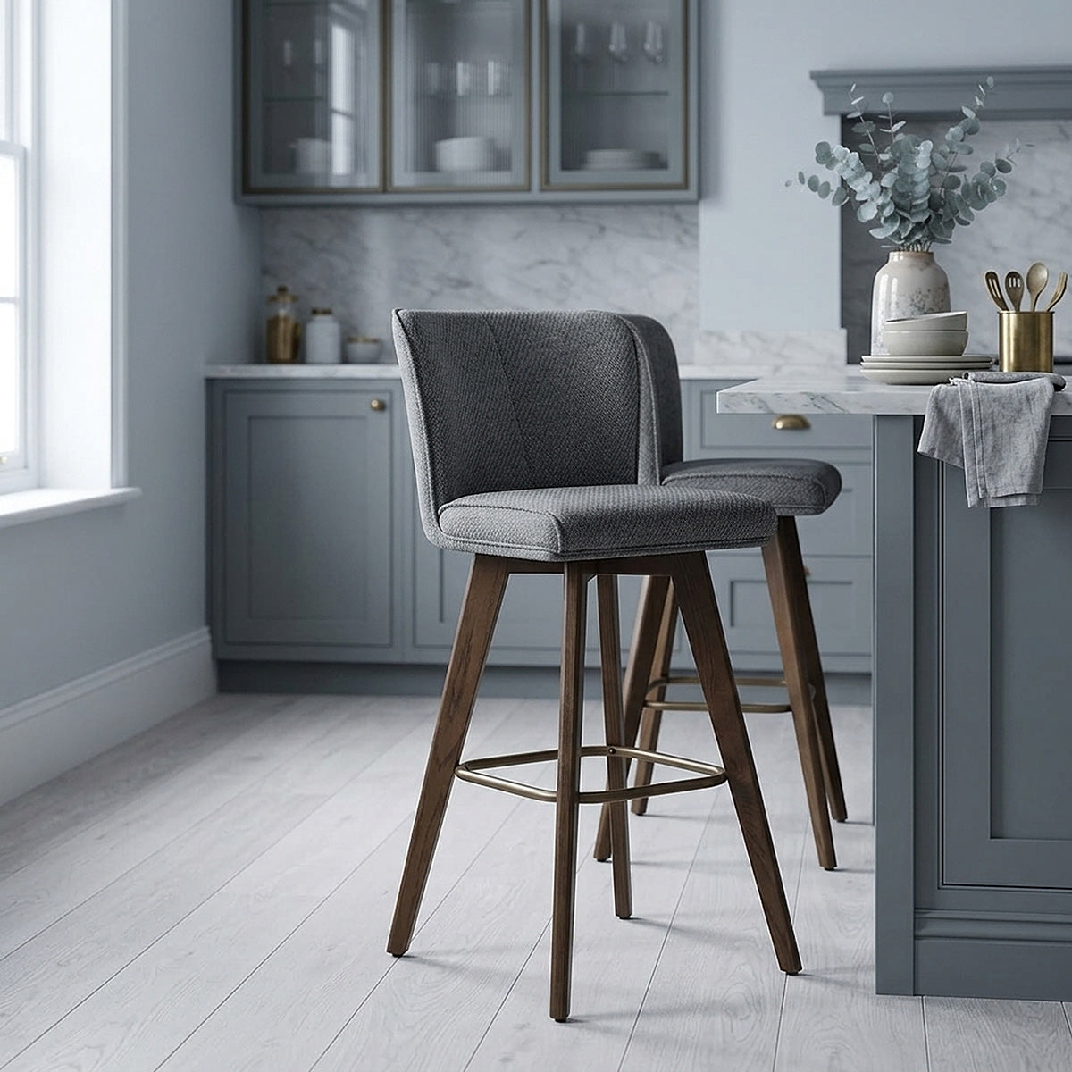 Aldo Dark Oak Bar Stool Charcoal Fabric