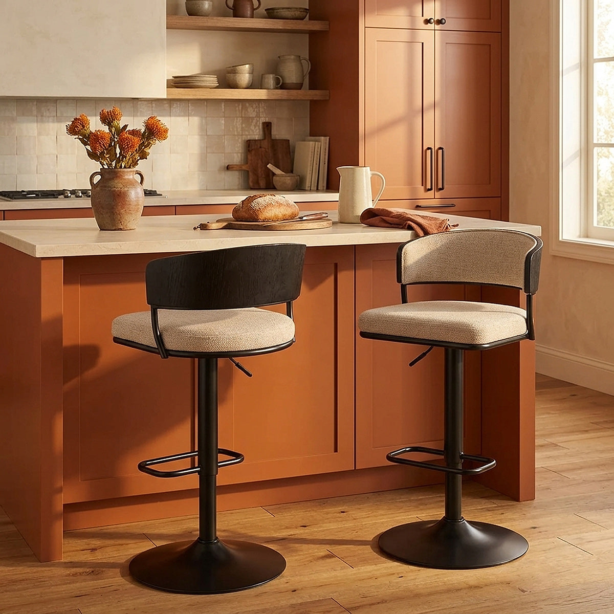 Alexa Bar Stool Beige Fabric