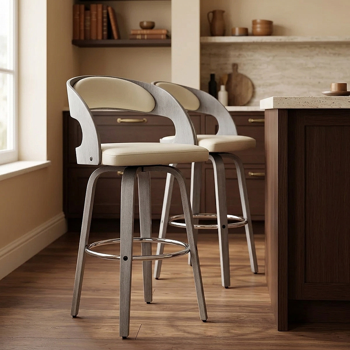 Alicia Grey Wooden Stool Cream