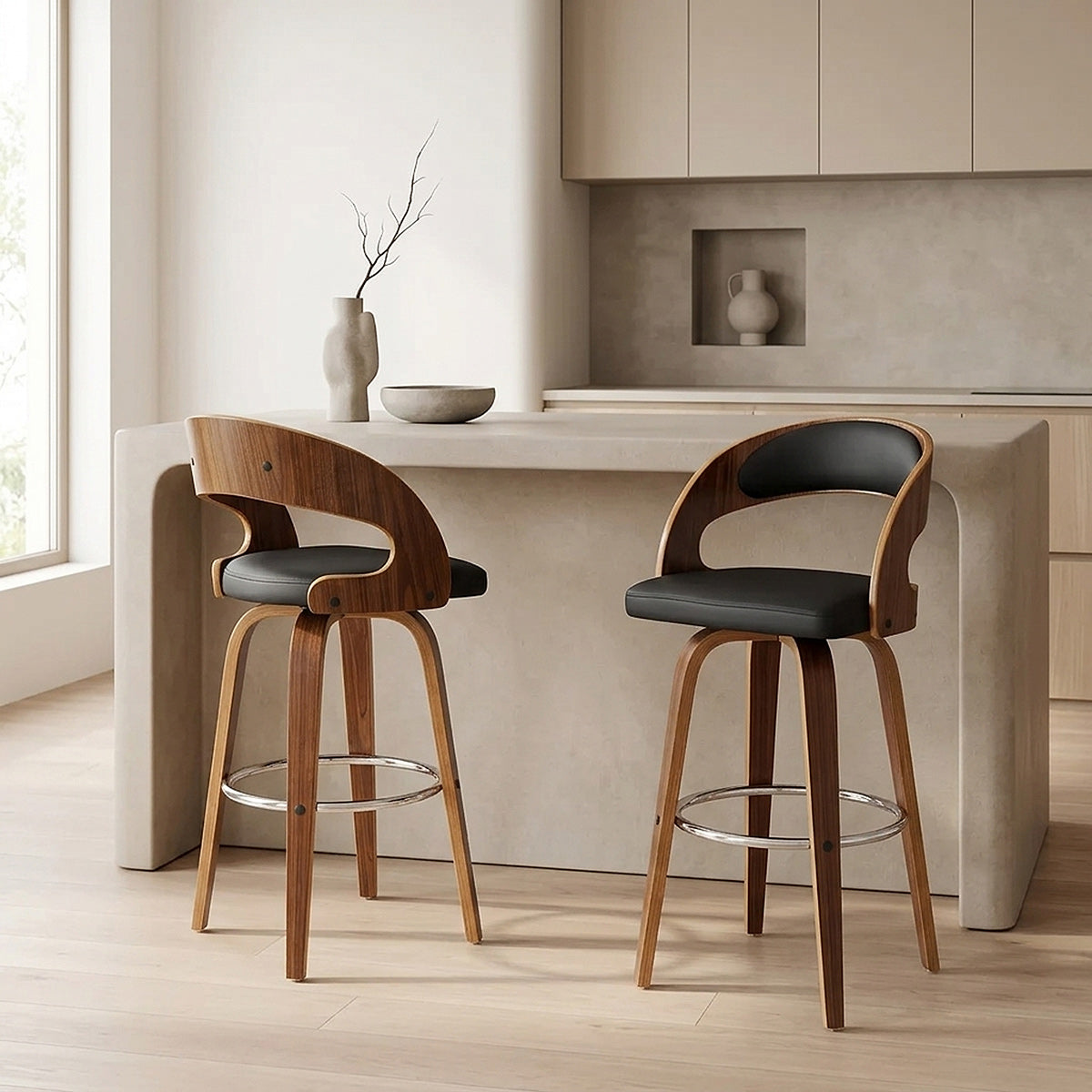 Alicia Walnut Bar Stool Black