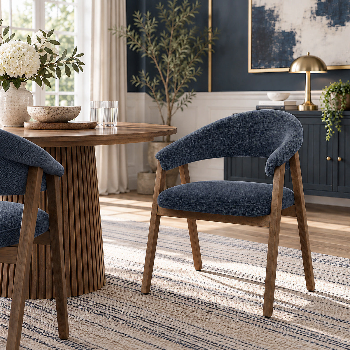 Amber Light Oak Chair Blue Fabric