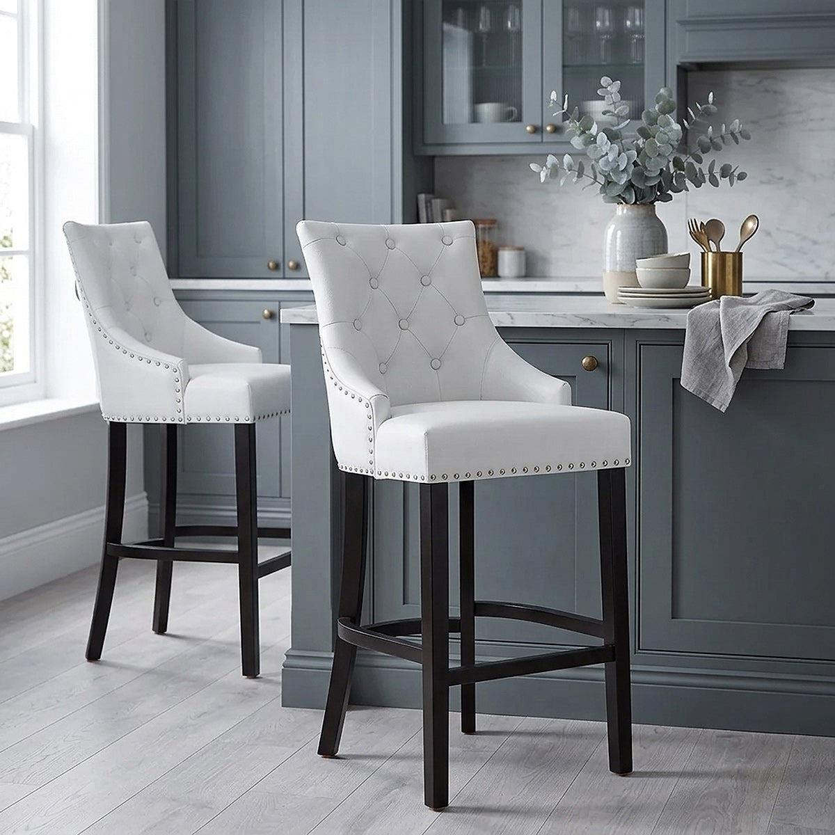 Ascot Bar Stool White Leather