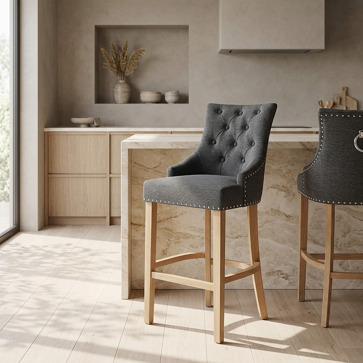 Ascot Oak Stool Charcoal Fabric