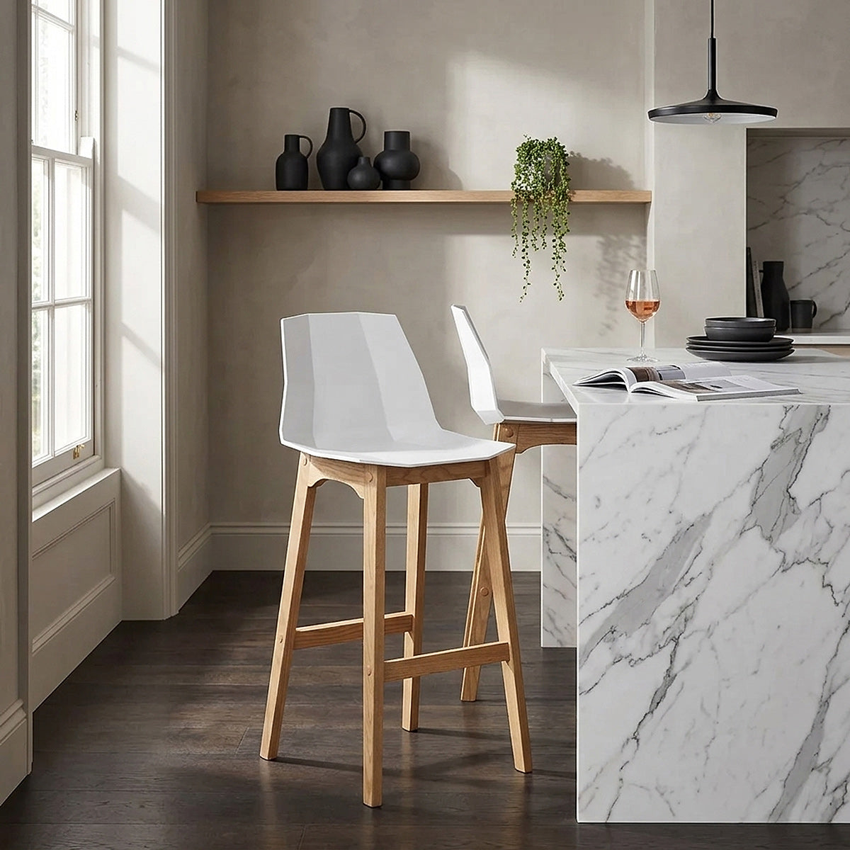 Bali Oak & White Bar Stool