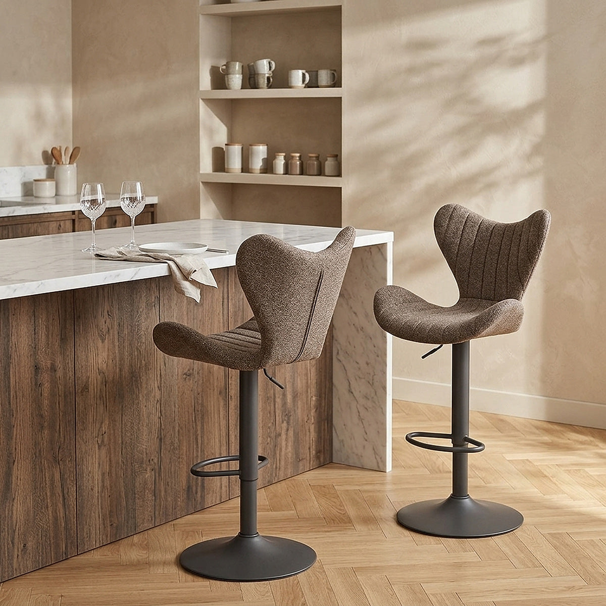 BB Swivel Stool Brown Fabric