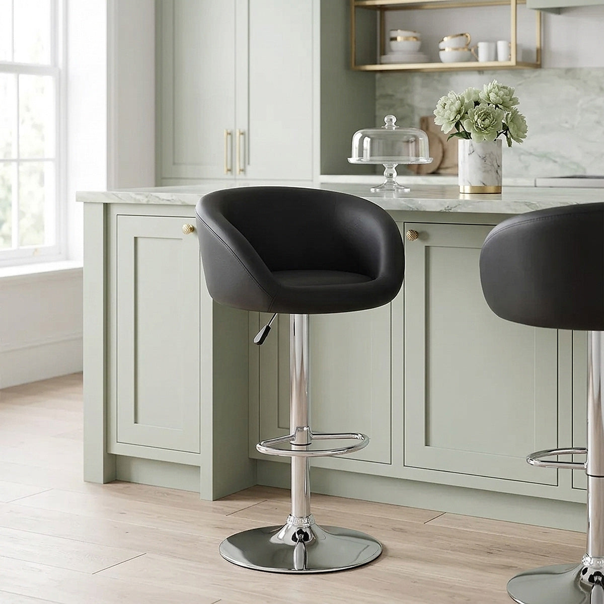 Black Faux Leather Eclipse Bar Stool