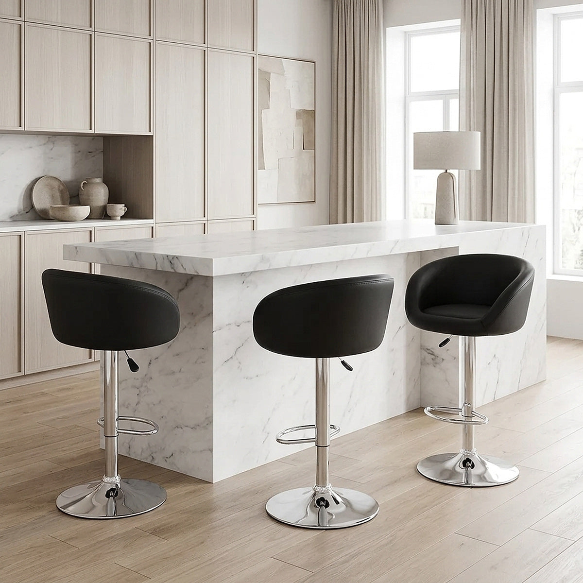 Black Faux Leather Eclipse Bar Stool