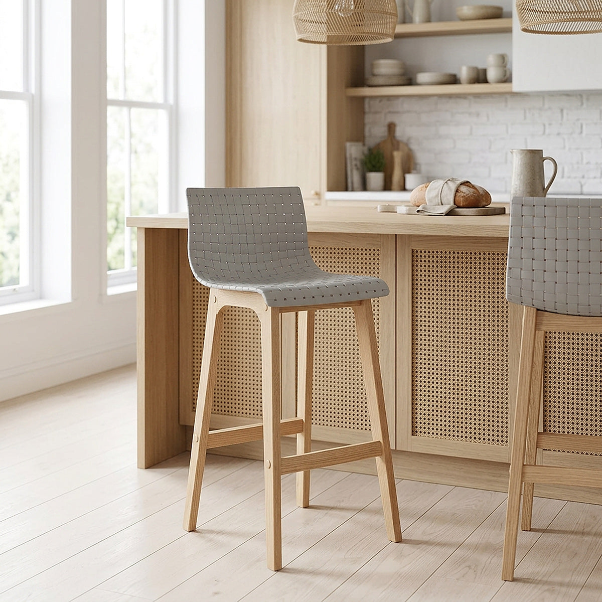 Bondi Oak & Grey Bar Stool