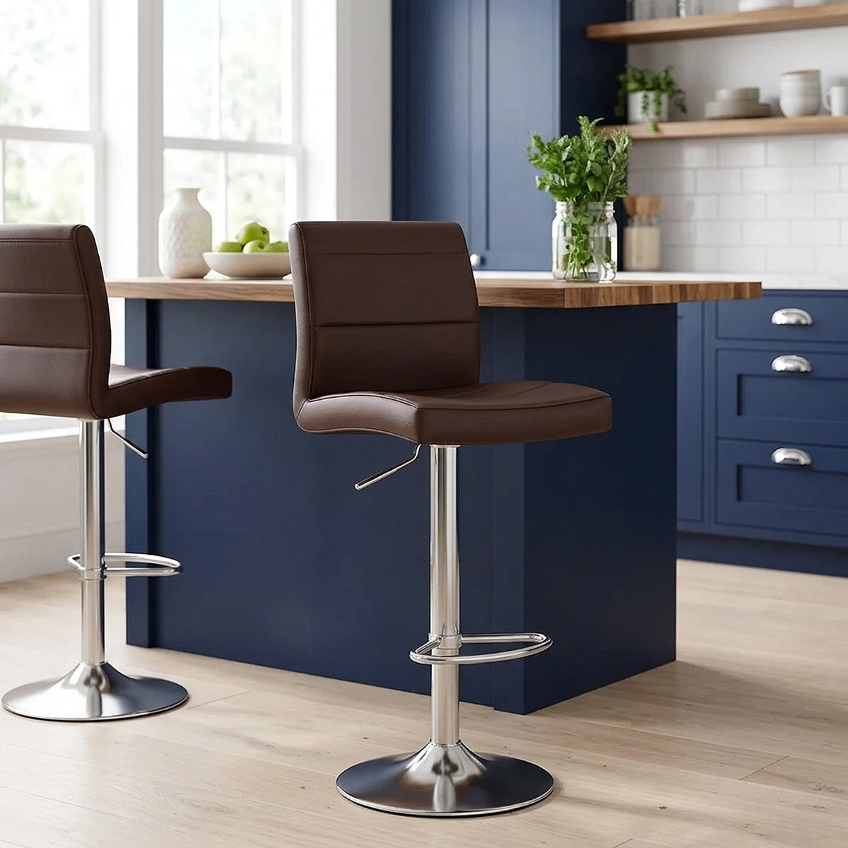 Brushed Steel Breakfast Bar Stool Brown