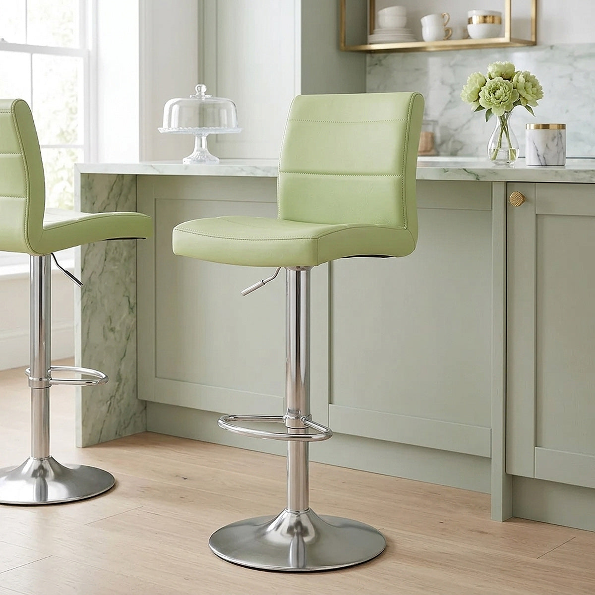 Brushed Steel Breakfast Bar Stool Green