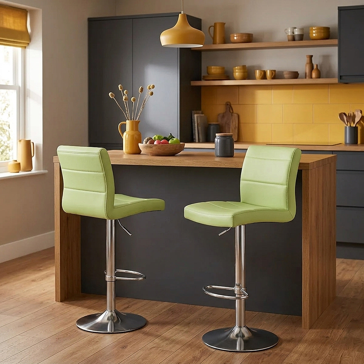 Brushed Steel Breakfast Bar Stool Green