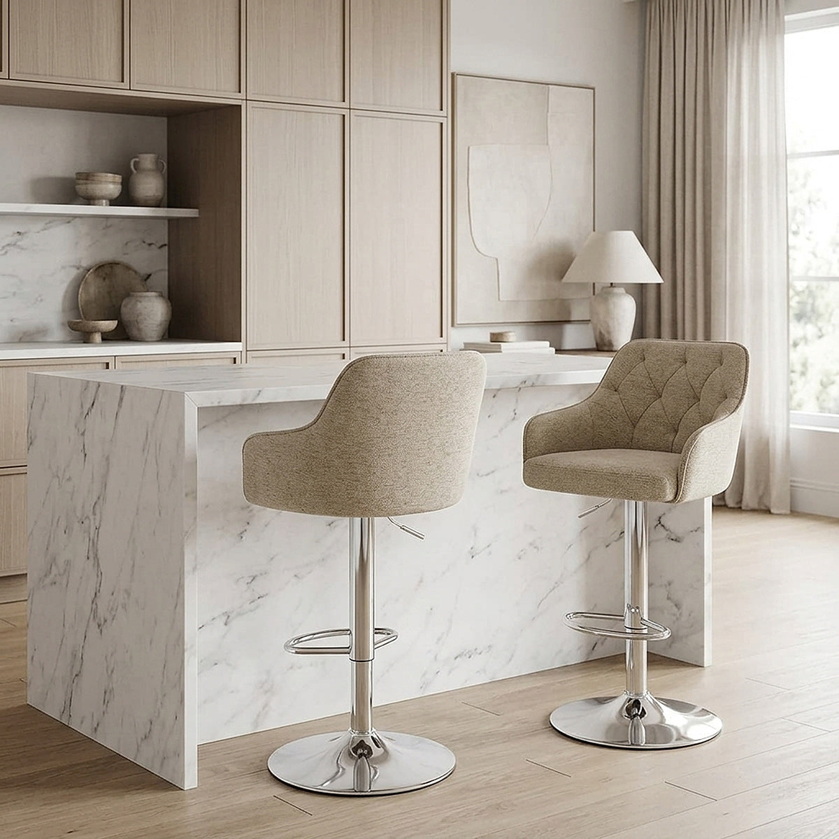 Butler Bar Stool Beige Fabric