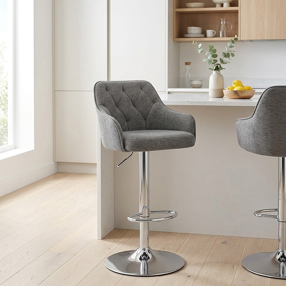 Butler Bar Stool Grey Fabric
