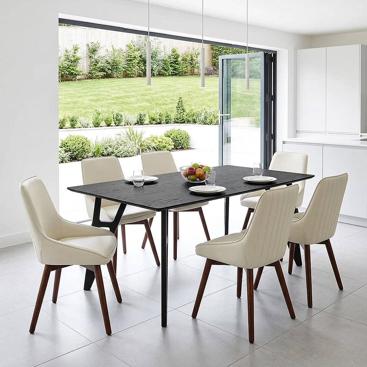 Cairo 160cm Table & 6 Vito Real Leather Chairs Dining Set