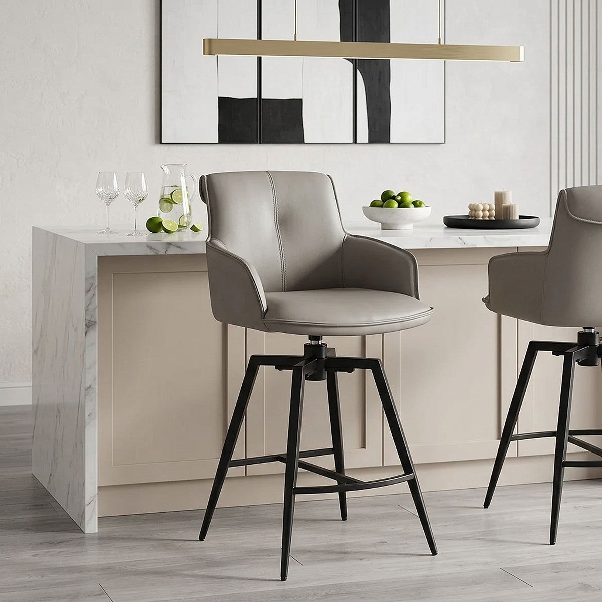 Camden Bar Stool Grey Real Leather