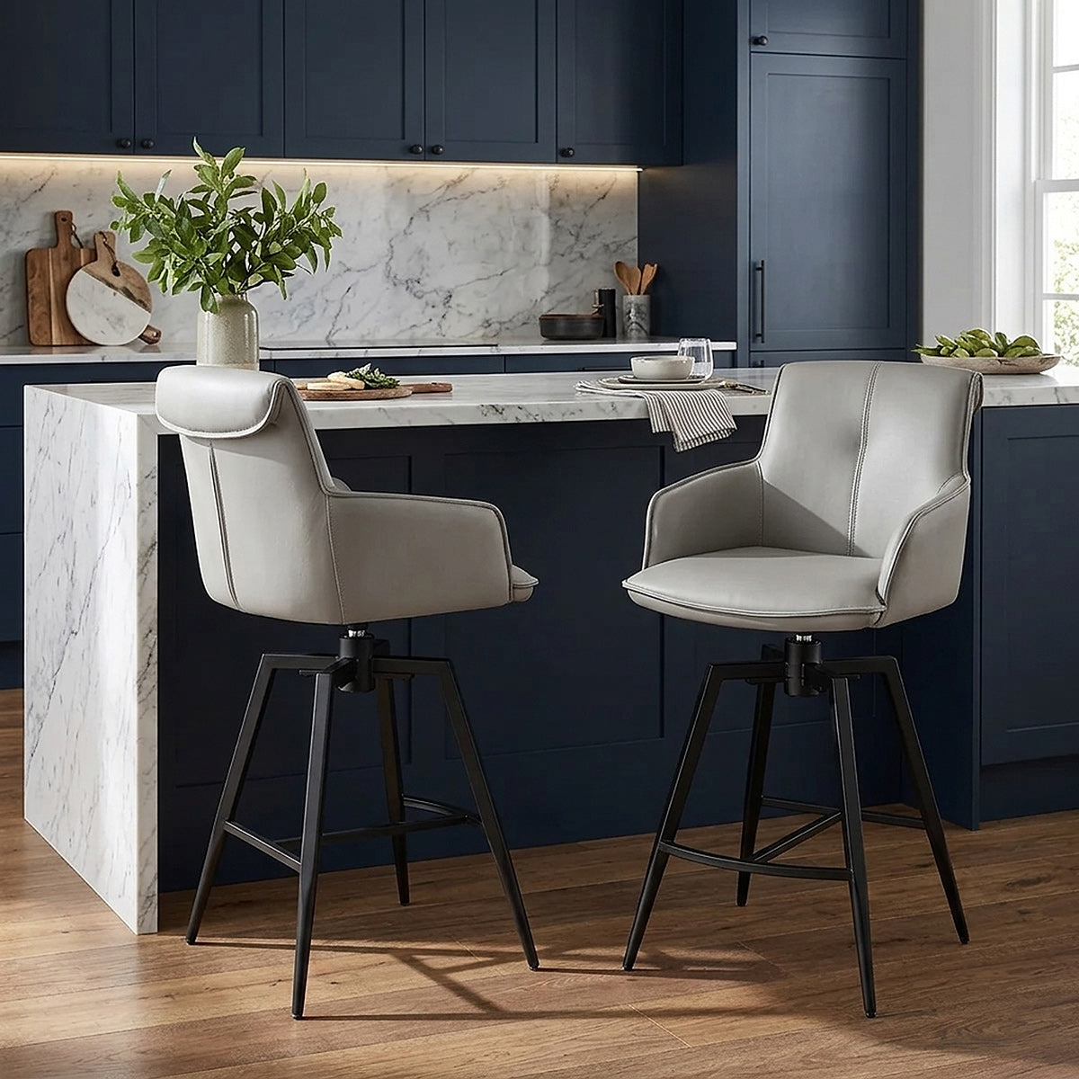Camden Bar Stool Grey Real Leather