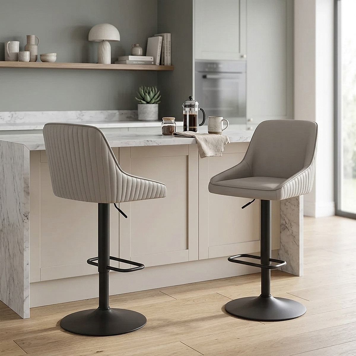 Canberra Real Leather Stool Light Grey