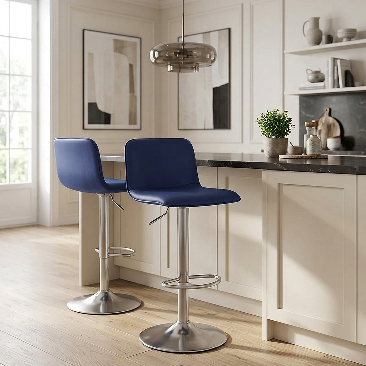 Cape Brushed Steel Stool Blue