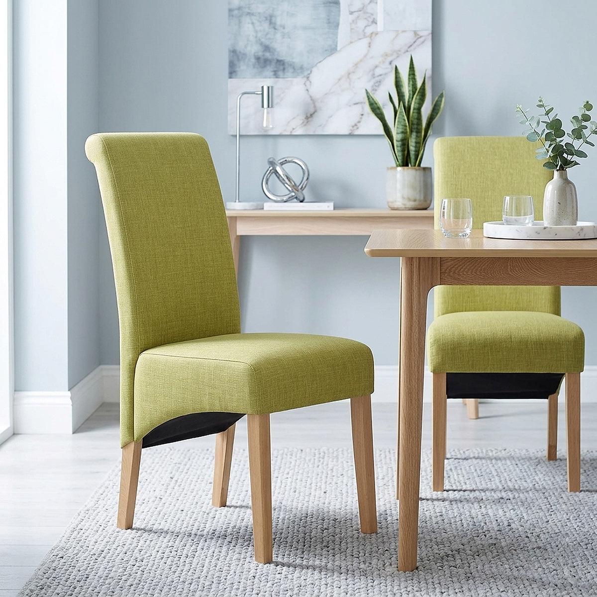 Carlo Oak Chair Green Fabric