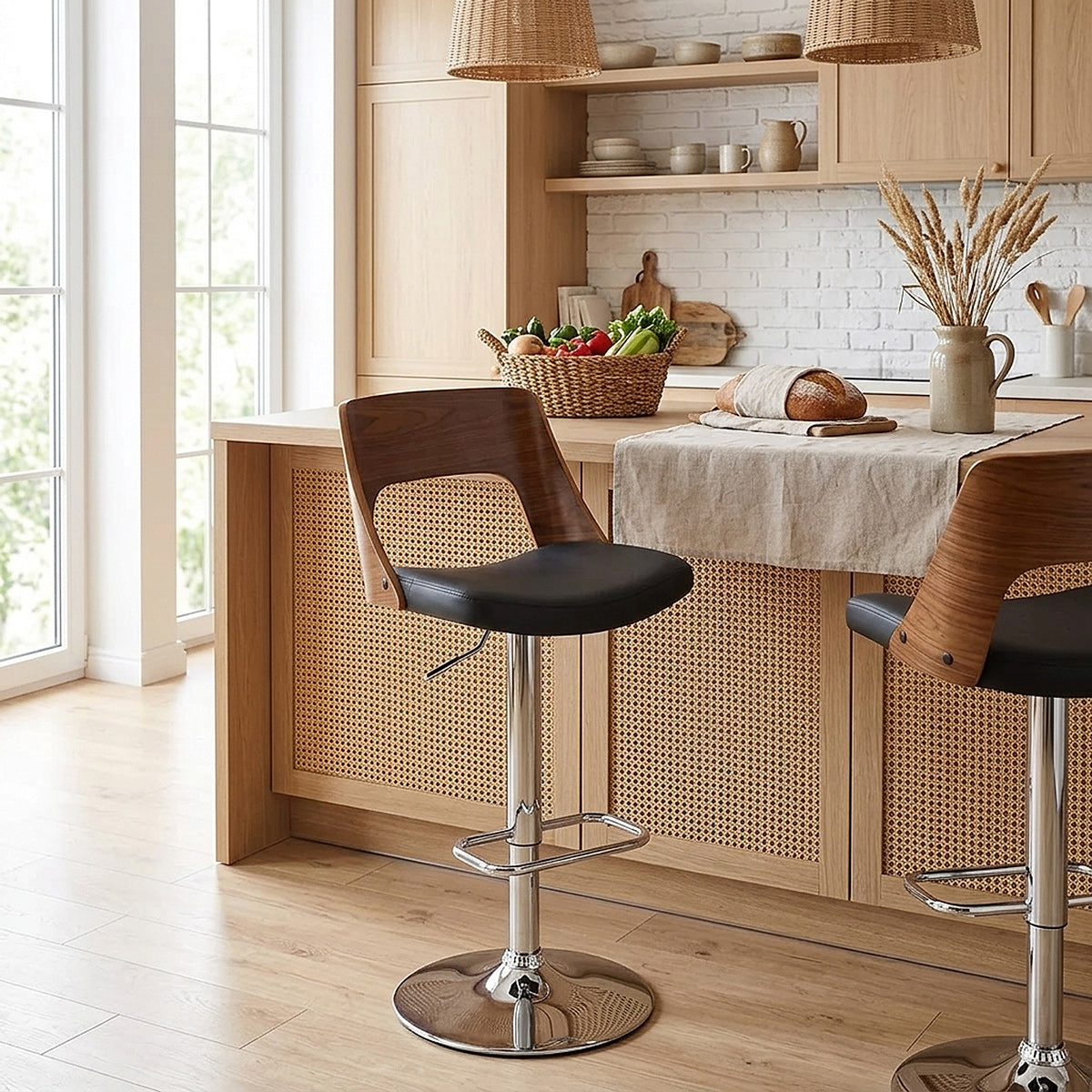 Carmen Leather Stool Walnut & Black