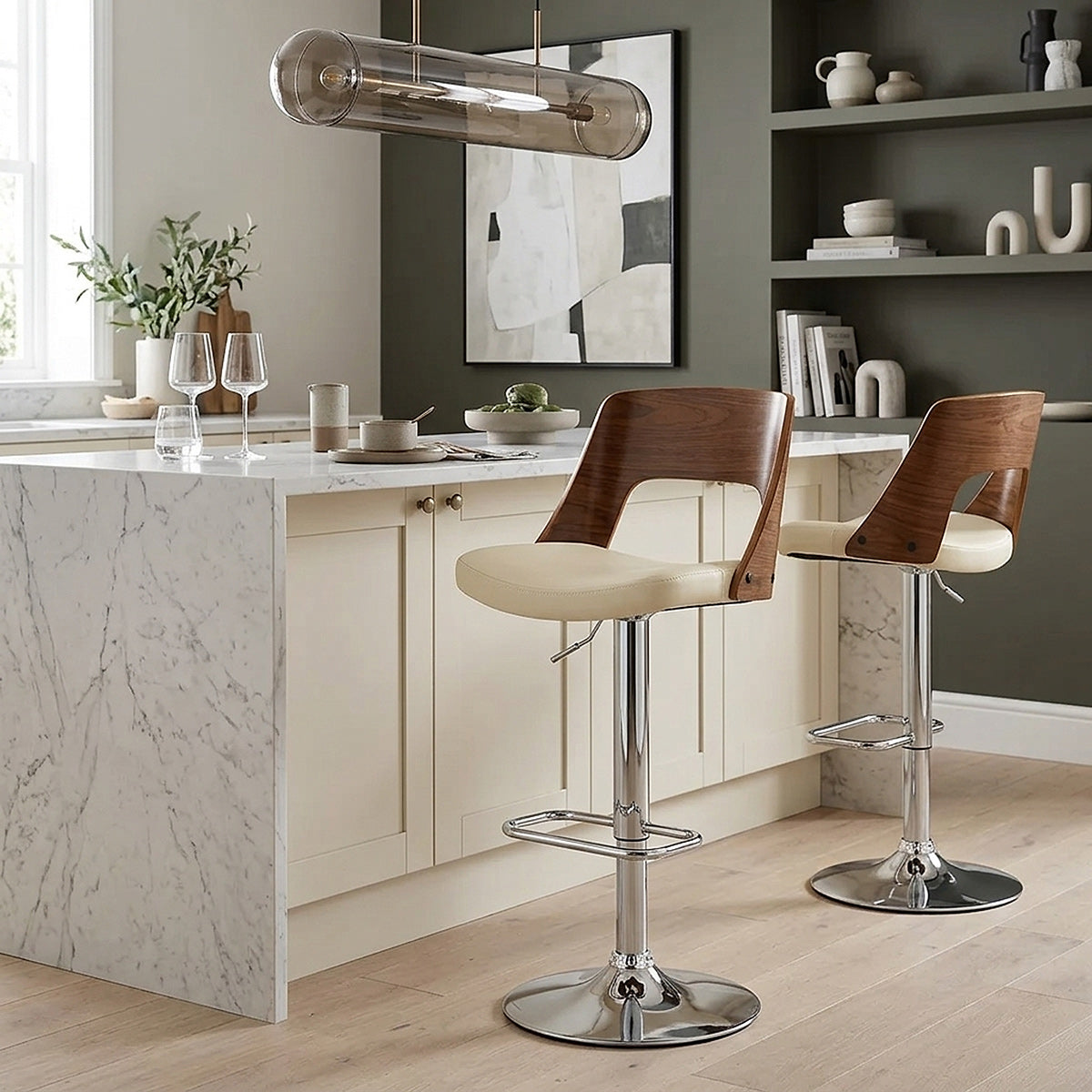 Carmen Leather Stool Walnut & Cream