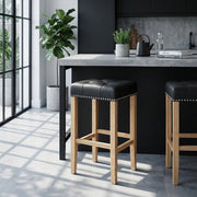 Chelsea Oak Stool Black Leather