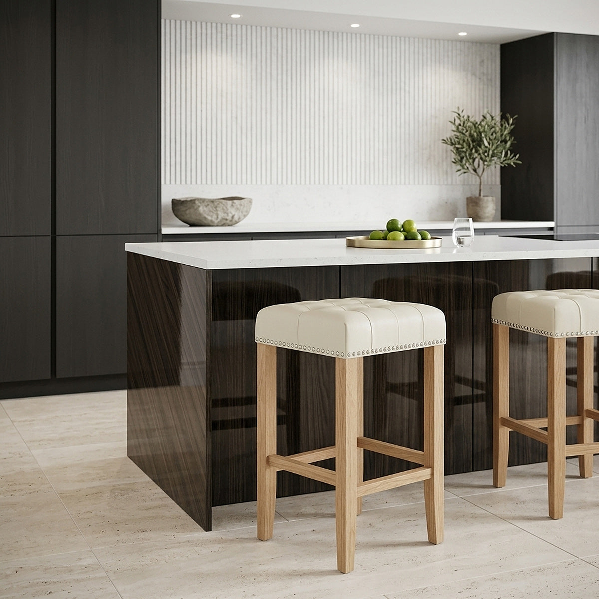 Chelsea Oak Stool Cream Leather