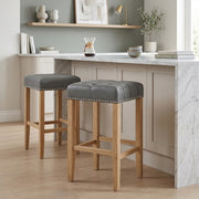 Chelsea Oak Stool Grey Leather