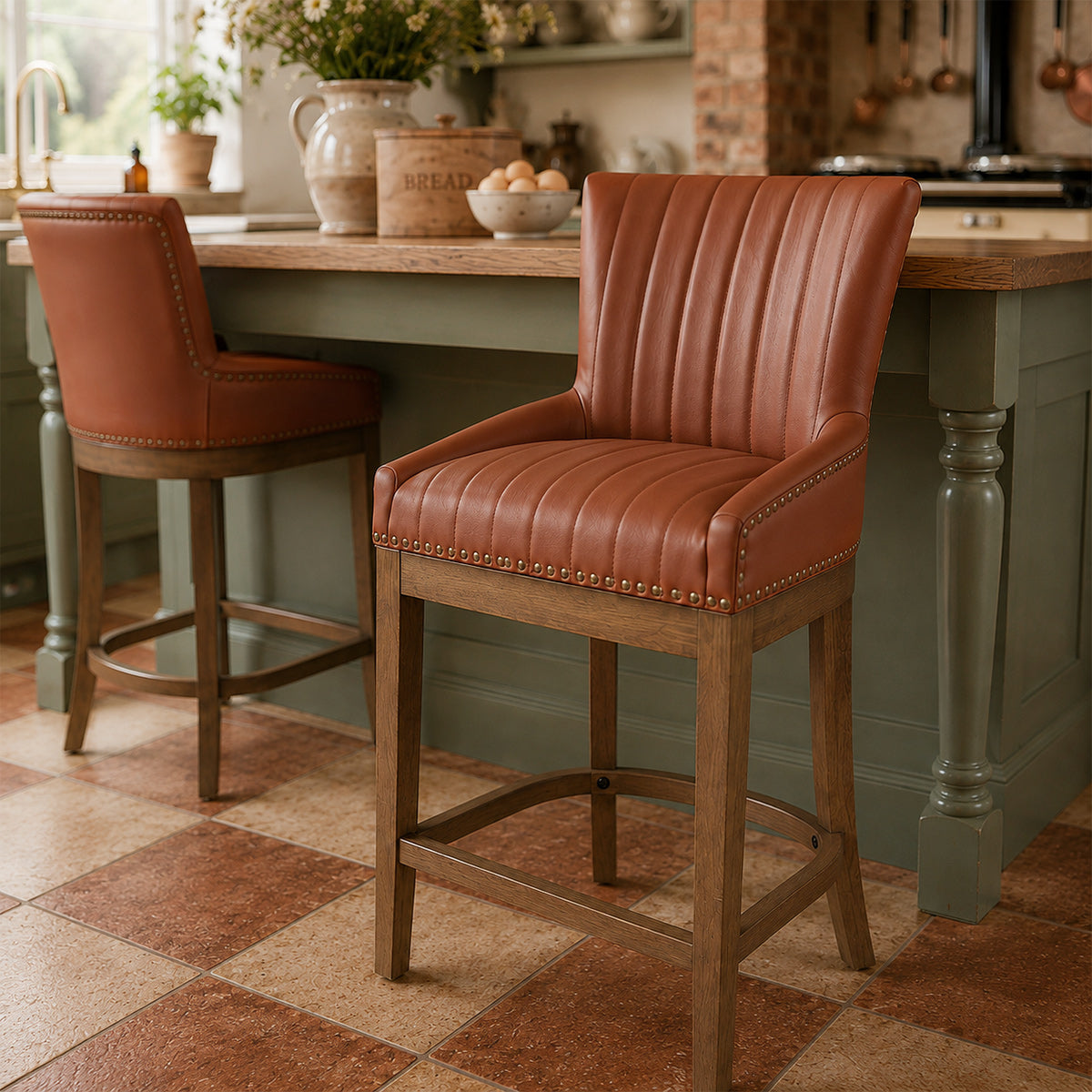 Chiltern Oak Bar Stool Brown Leather