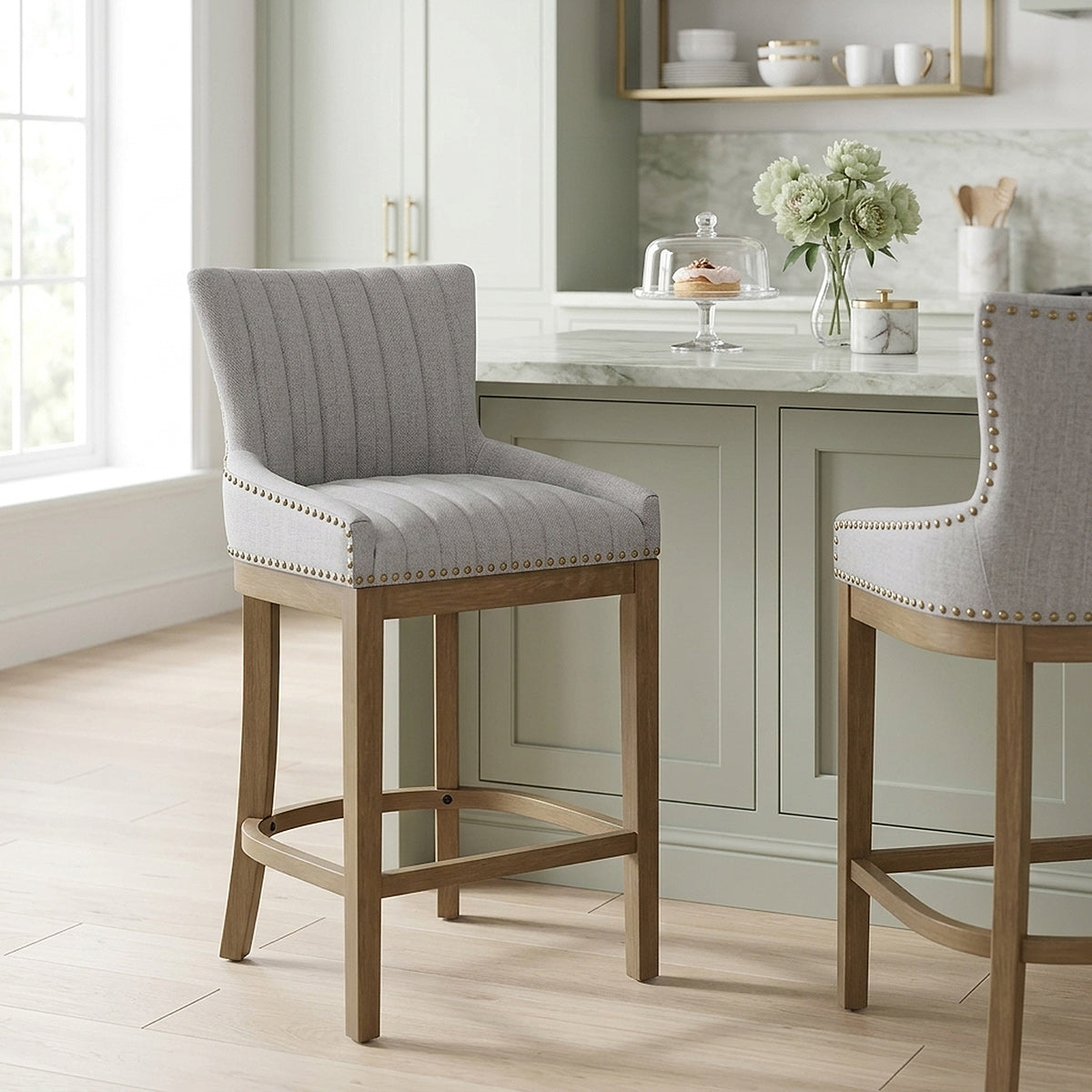 Chiltern Oak Bar Stool Grey Fabric