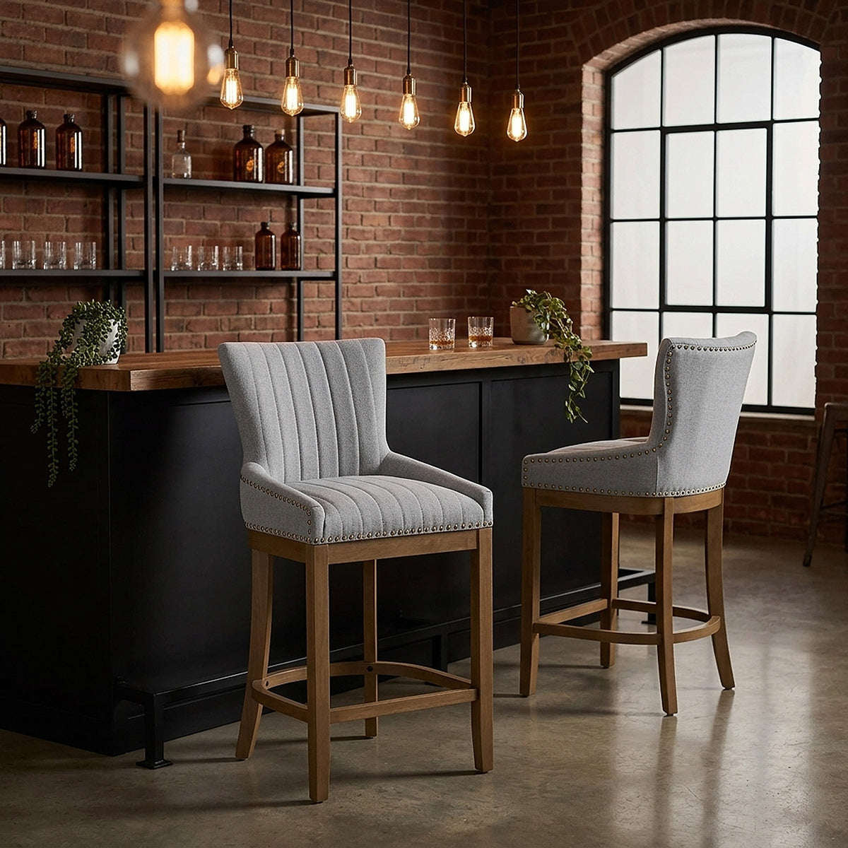 Chiltern Oak Bar Stool Grey Fabric