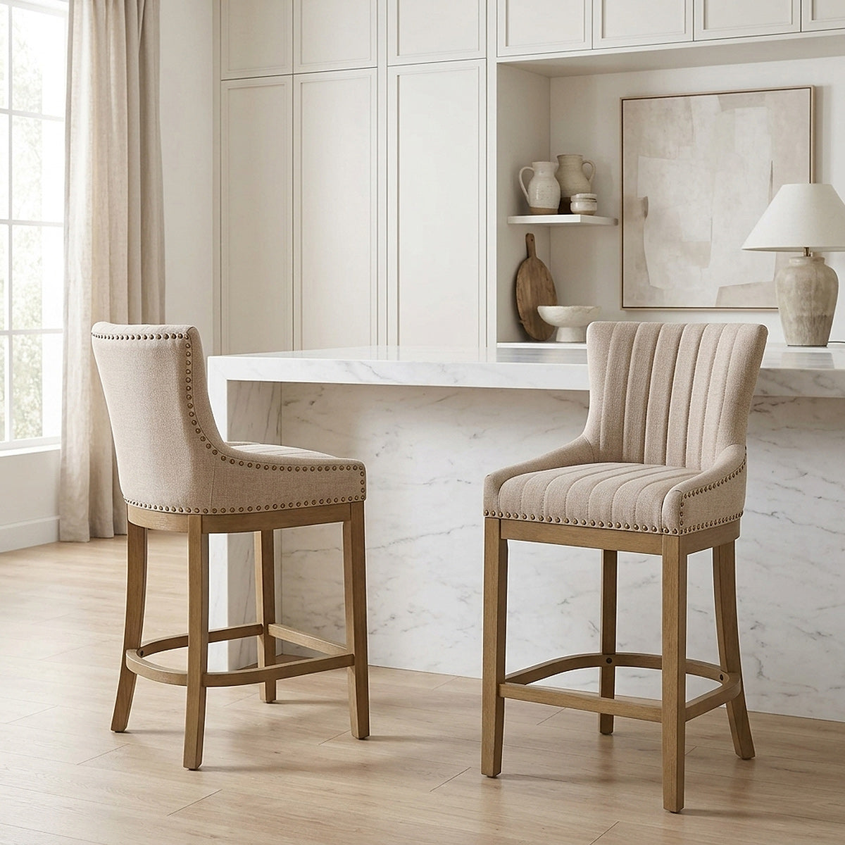 Chiltern Oak Bar Stool Tweed Fabric