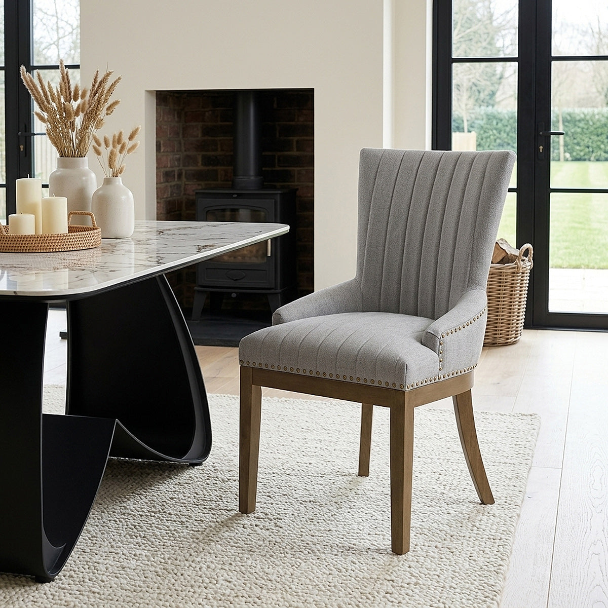 Chiltern Oak Dining Chair Grey Fabric
