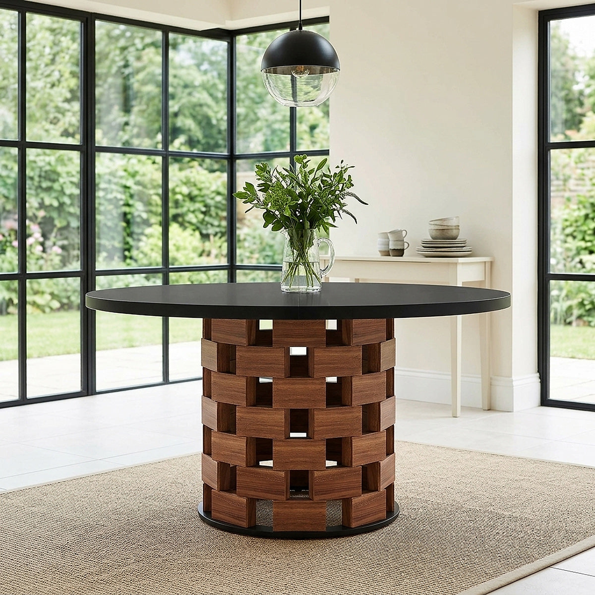 Clyde 120cm Round Table & 4 Lara Walnut Chairs Dining Set