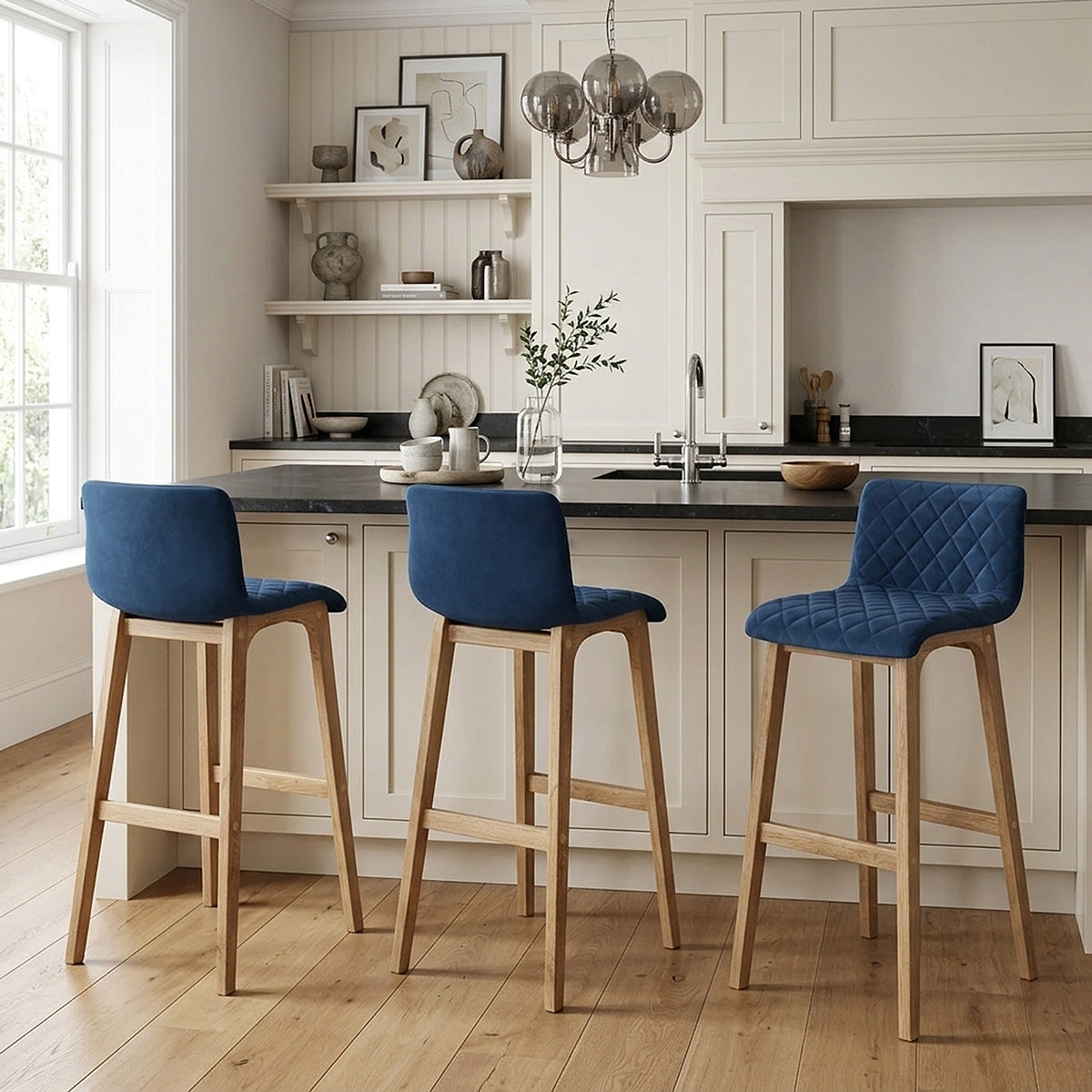 Colt Oak Stool Blue Velvet