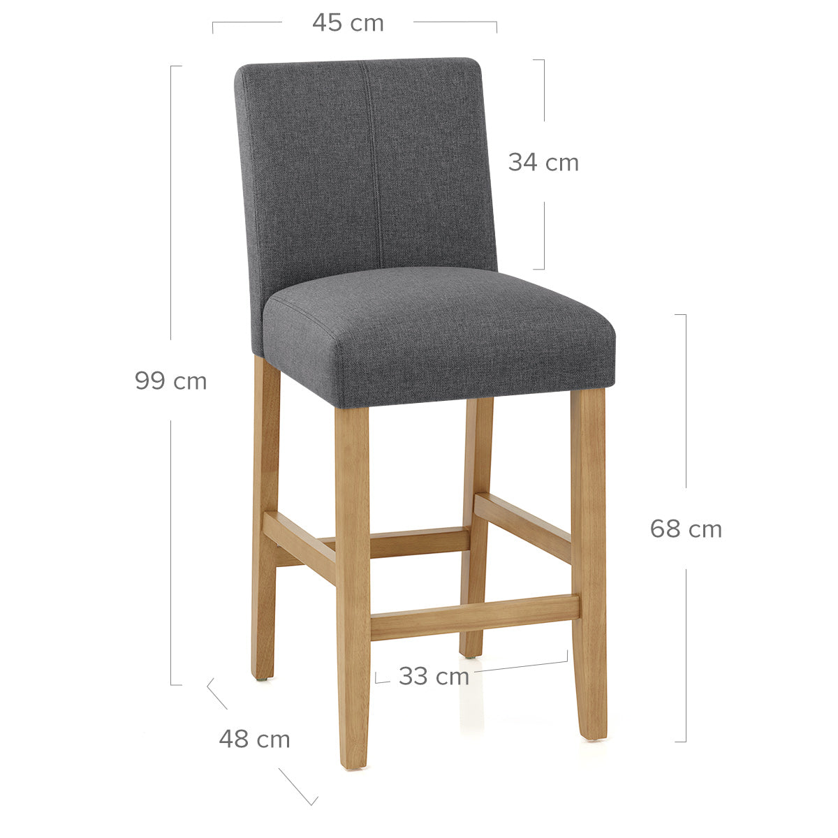 Cornell Oak Bar Stool Charcoal Fabric