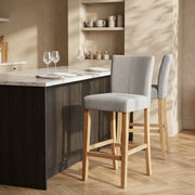 Cornell Oak Bar Stool Light Grey Fabric
