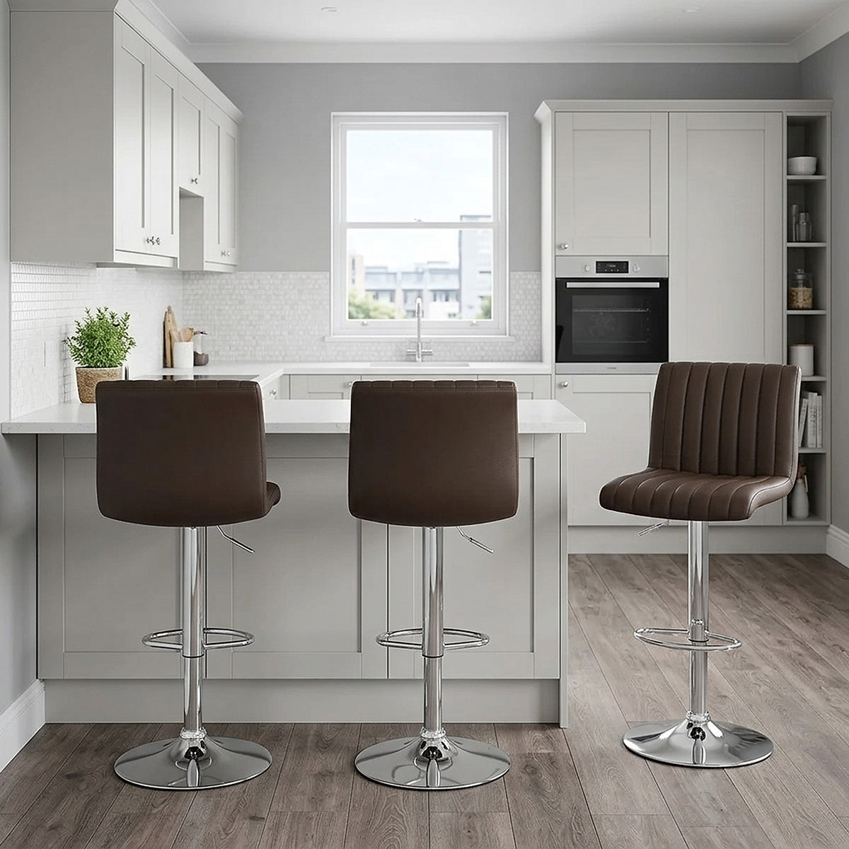 Debut Real Leather Bar Stool Brown