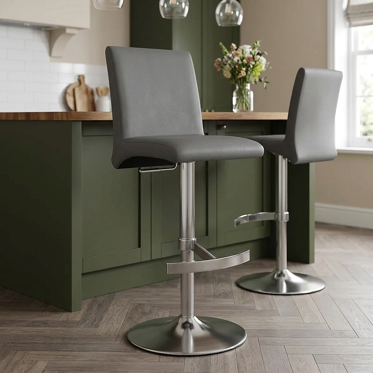 Deluxe Brushed High Back Stool Grey