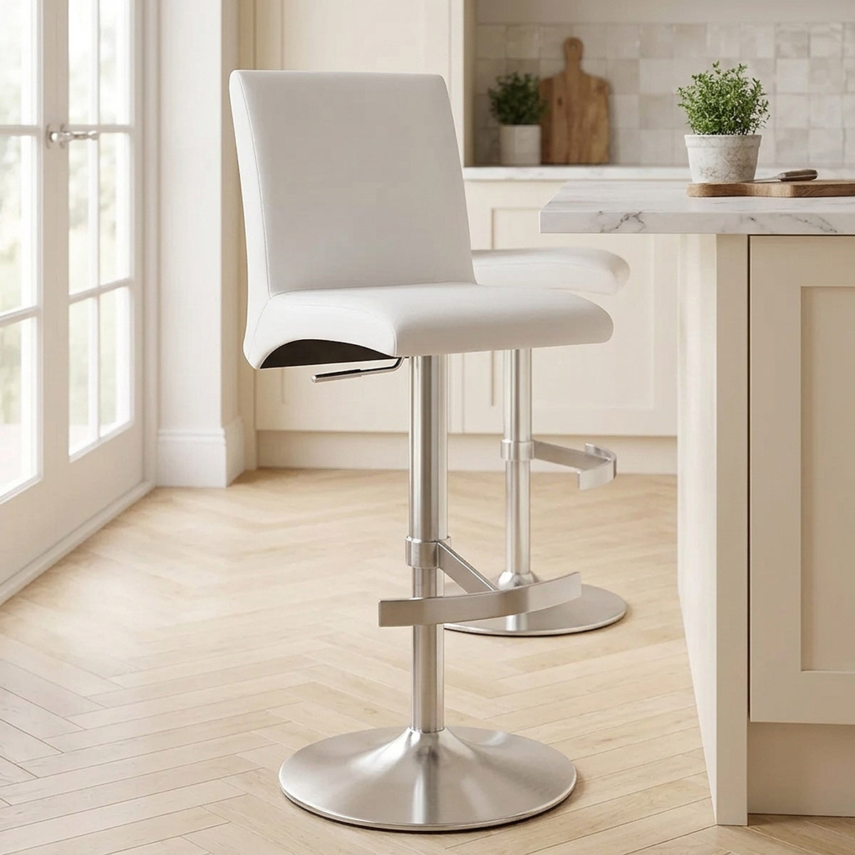 Deluxe Brushed High Back Stool White