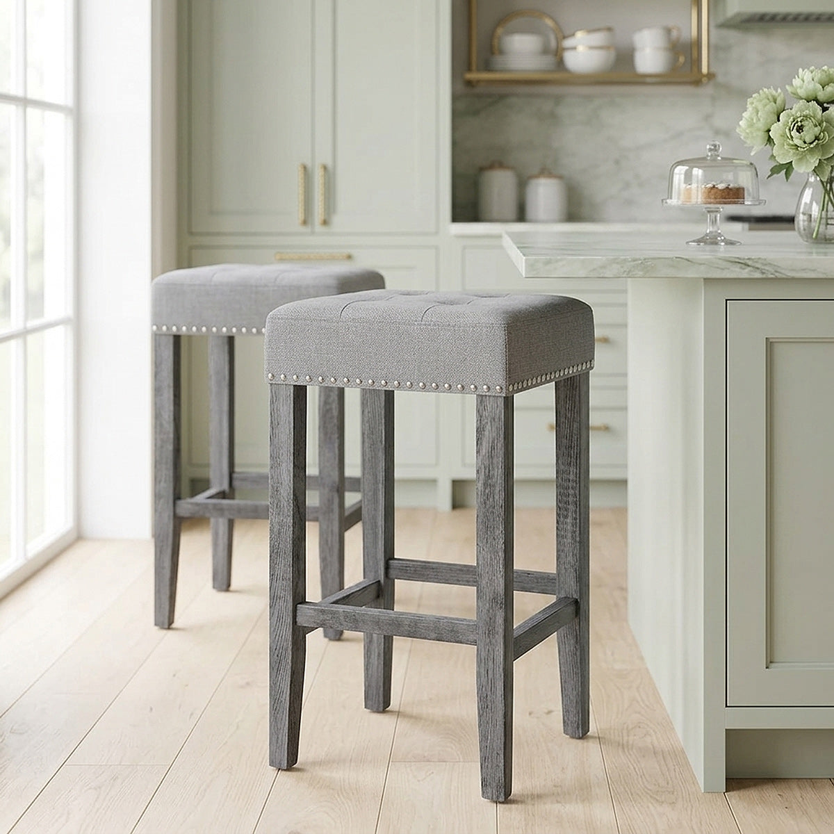 Dove Bar Stool Light Grey Fabric