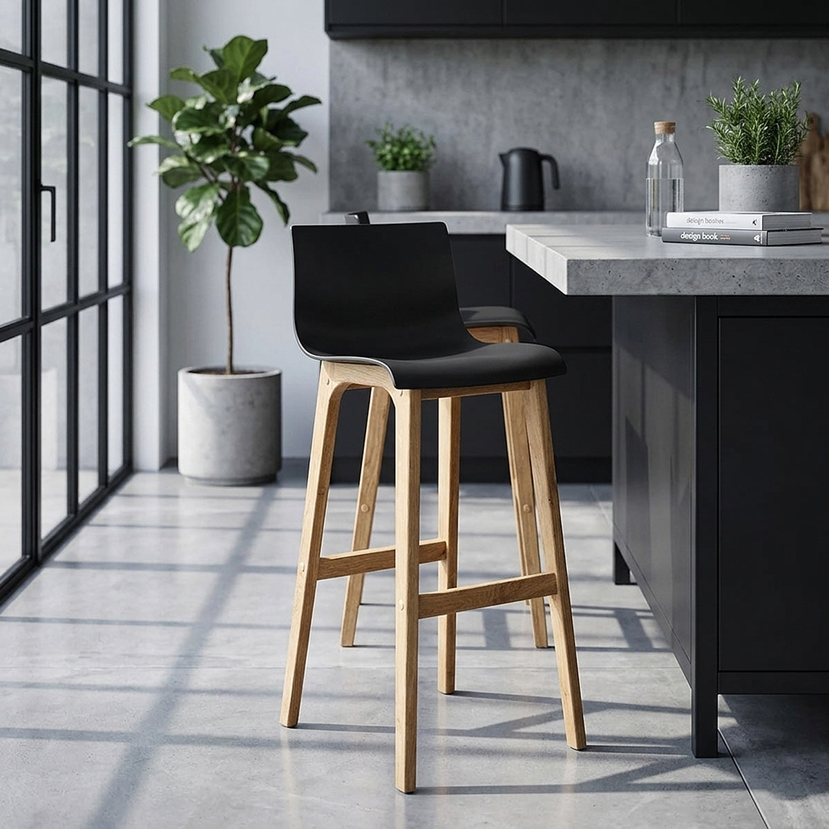 Drift Oak & Black Bar Stool